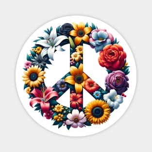 Peace Symbol with Flowers Magnet